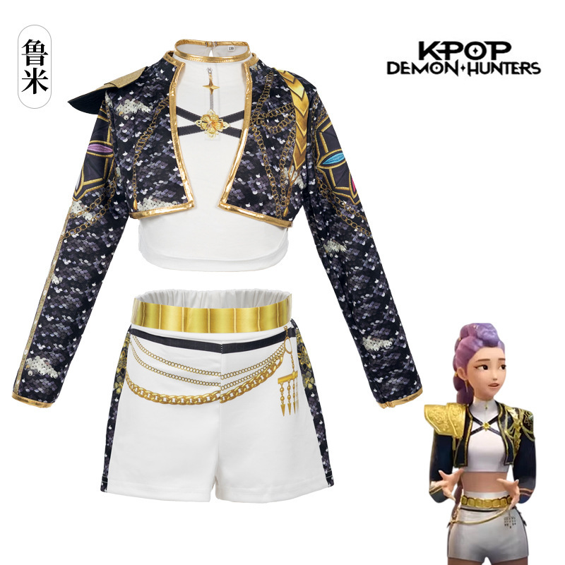Kpop Demon Hunter Rumi-Style Cosplay Outfit Children's Sequin Jacket Shorts Stage Performance Set Kpop Demon Hunter Rumi-Style Cosplay Outfit Children's Sequin Jacket Shorts Stage Performance Set