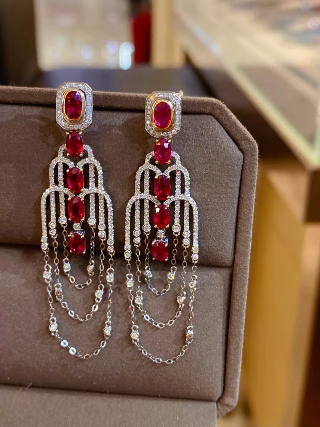 DIY源头厂家18K金镶嵌天然红宝石耳环 主石:3.3克拉