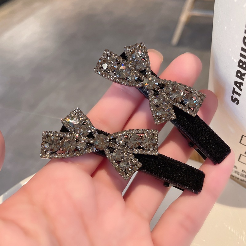 minimalist bowknot rhinestone duckbill clip black velvet bang clip forehead cropped hair clip side clip hairpin hair ornaments