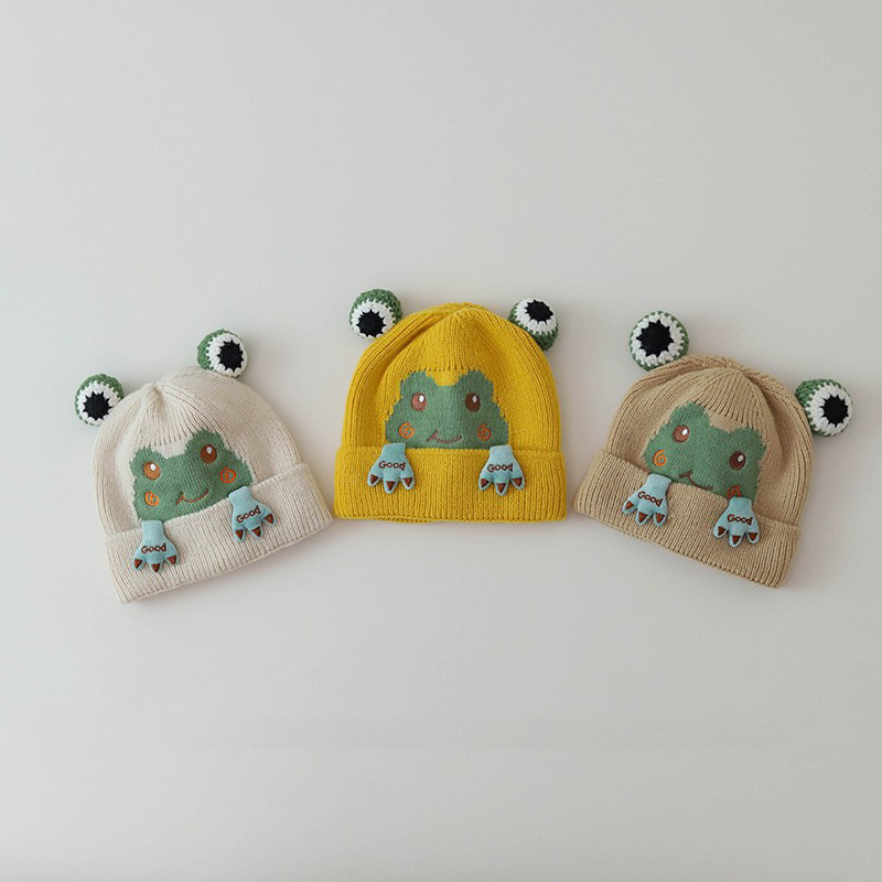 Sombreros para bebés otoño y invierno lindos de dibujos animados bebés gorras de lana de punto gruesas calientes protectoras de oídos para bebés y niños pequeños gorras