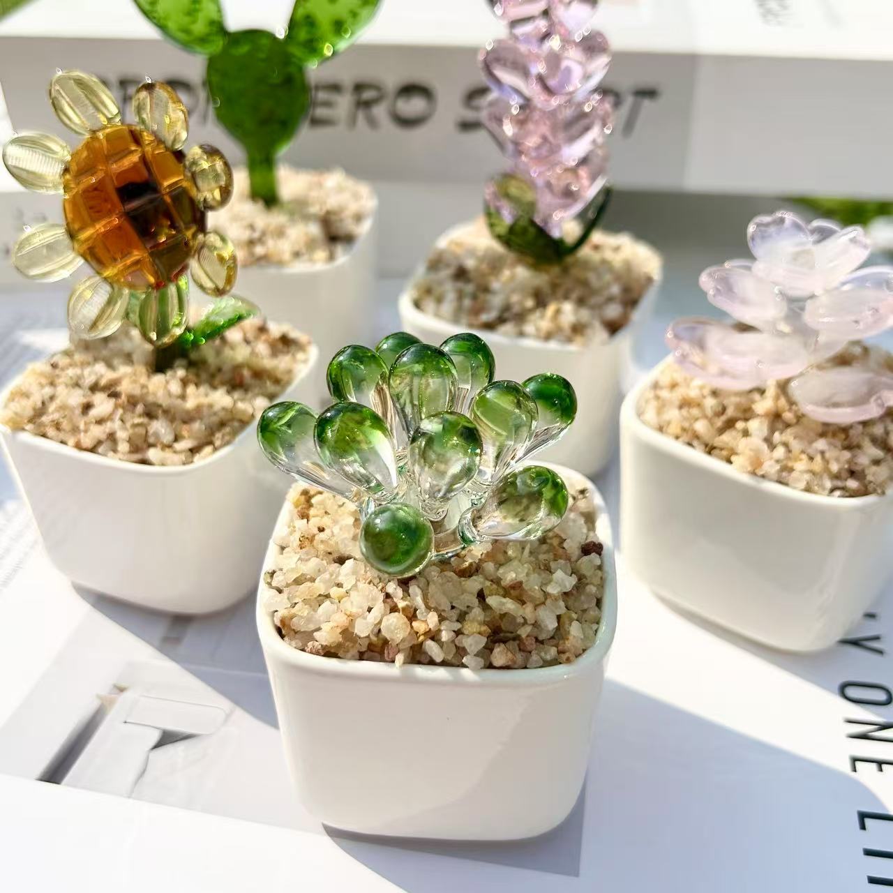 手工琉璃多肉风信子花桌面摆件玻璃仿真创意植物微景观盆栽装饰