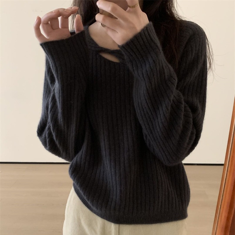 2025 nuevo diseño de torsión de hombro suéter de overhead mujeres otoño invierno vestido en el interior con camiseta de punto de manga larga image 13