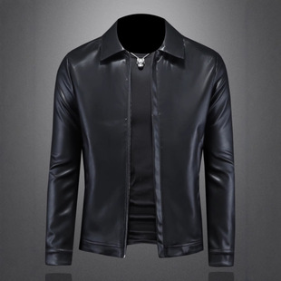2025 Spring Lapel Casual Men's Washed Leather Jacket Motorcycle Leather Jacket European Station Big Brand Men's Fashion Trend