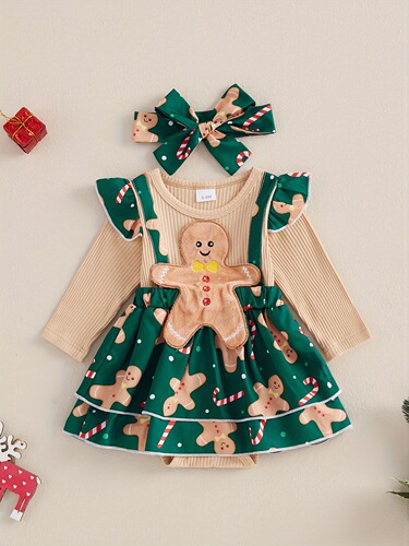 Baby Girls 2pcs Christmas Outfits Long Sleeve/Gingerbr