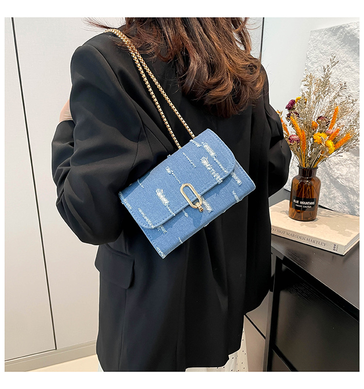 Single Shoulder Strap Strap Type Women's Small Cloth Solid Color Classic Style Chain Square Lock Clasp Shoulder Bag
