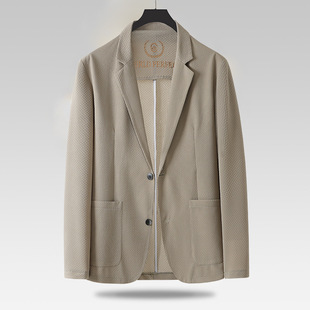 2025 Spring and Summer Thin Men's Ice Silk Breathable Stretch Casual Suit Plus Fat Plus Size Single Suit Jacket
