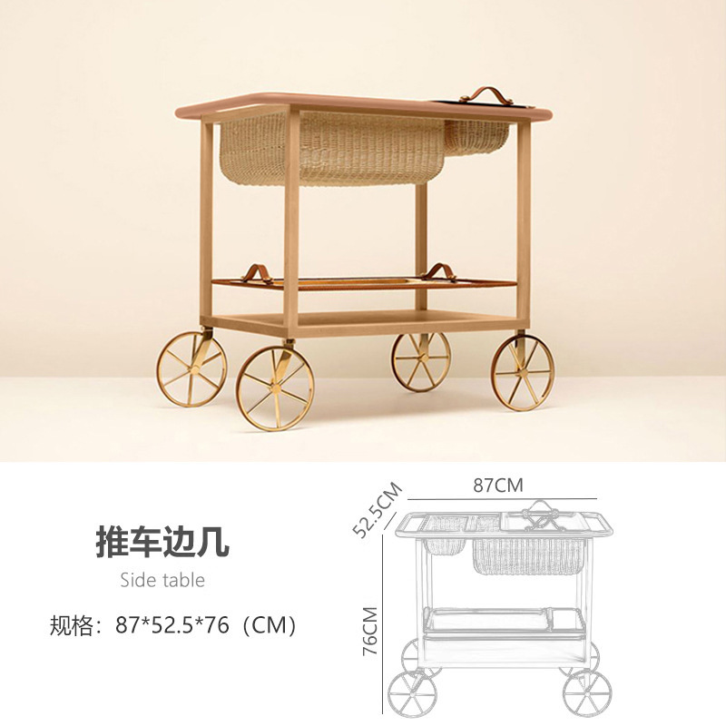 Mesa lateral del sofá, lujo ligero, sensación de alta gama, carrito móvil, mesa de centro, viento, red, mesa pequeña roja, estante, vagón comedor