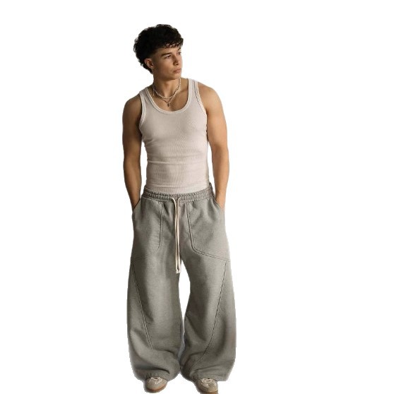 Pantalones deportivos holgados para hombre, estilo informal, con cordón ajustable, costuras visibles, a la moda, de otoño/invierno 2025, de corte ancho y personalizados. image 6