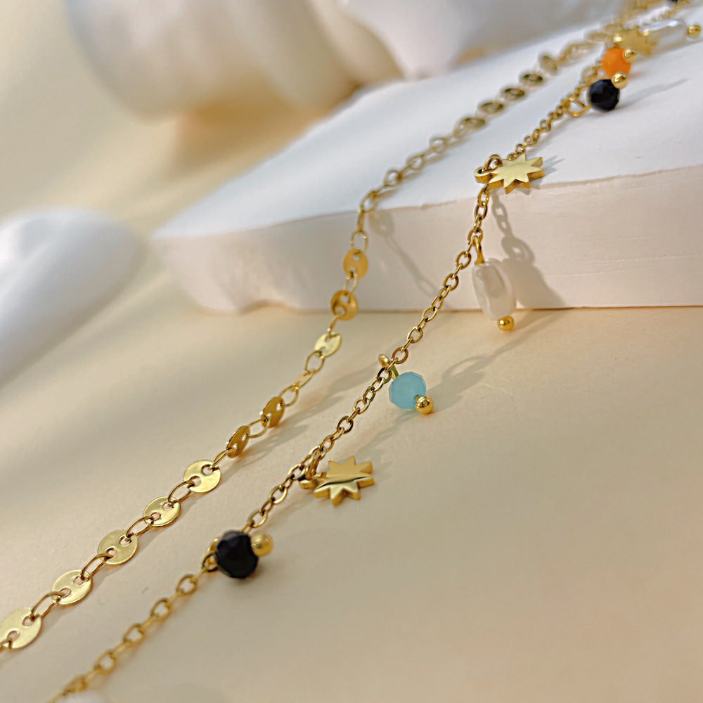 Doppellagige Perlenkette Für Damen, Edelstahl Halsschmuck Elegant_voghion.com