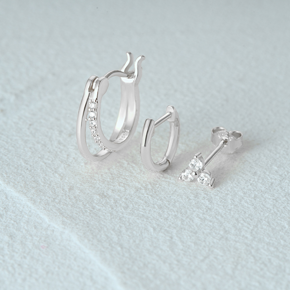 Ensemble De 3 Pièces Style Simple Commuer Géométrique Placage Incruster Argent Sterling Zircon Des Boucles D'Oreilles display picture 29