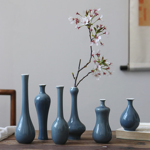 Factory wholesale Jingdezhen ceramic small vase retro new Chinese Zen decoration green home desktop flower arrangement