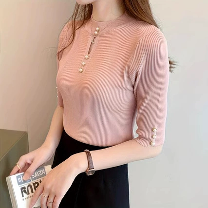 Конструктор ниши 2025 весна и осень новый стиль носить трикотажный топ с половинными рукавами