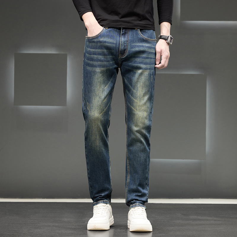秋季冬2024复古蓝直筒牛仔裤修身男士潮时尚休闲长裤子男港风潮流
