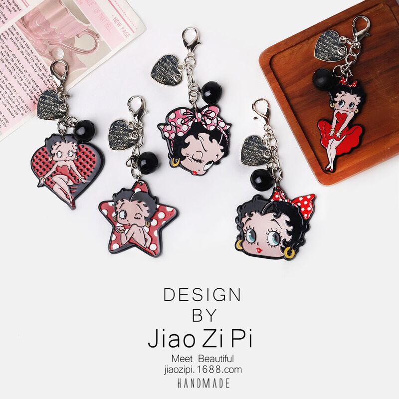 Vintage Betty Doll Beaded Keychain Millennium Style Betty Heart Star Multi-Pendant Bag Charm Ornament Vintage Betty Doll Beaded Keychain Millennium Style Betty Heart Star Multi-Pendant Bag Charm Ornament