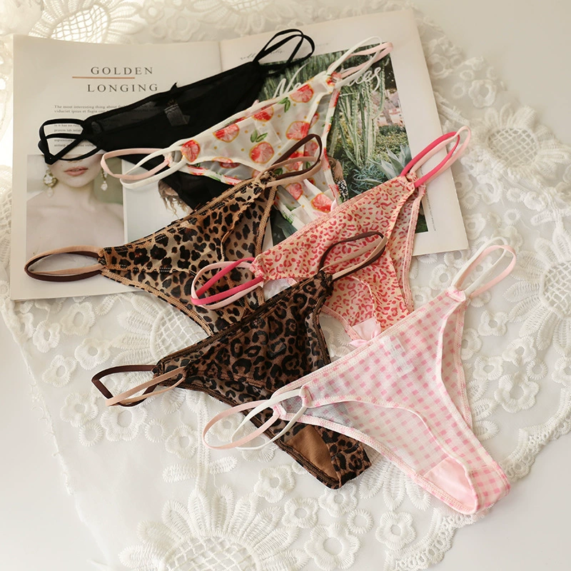 Меш сетчатая низкая талия thong, прозрачный леопардовый и узорчатый принт, размеры M–XXL