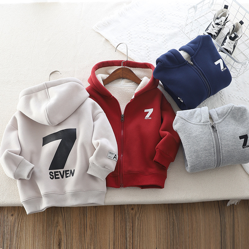 秋冬装一体绒外套2024新款中大童拉链开衫男童卫衣加厚保暖连帽衫