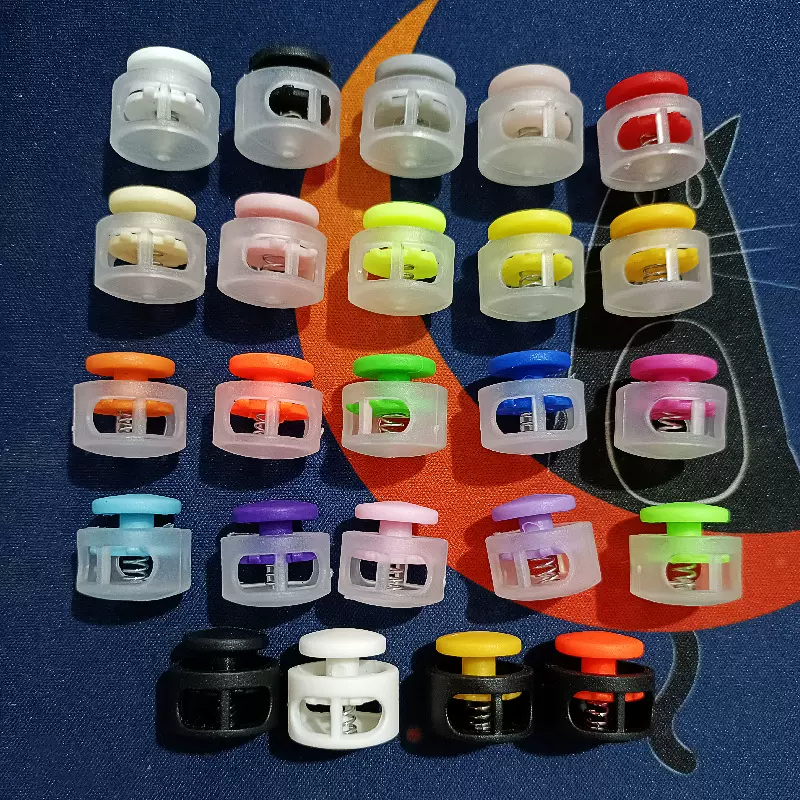 现货双拼彩色双孔绳扣松紧调节弹簧扣鞋带免系固定卡扣户外扩展扣