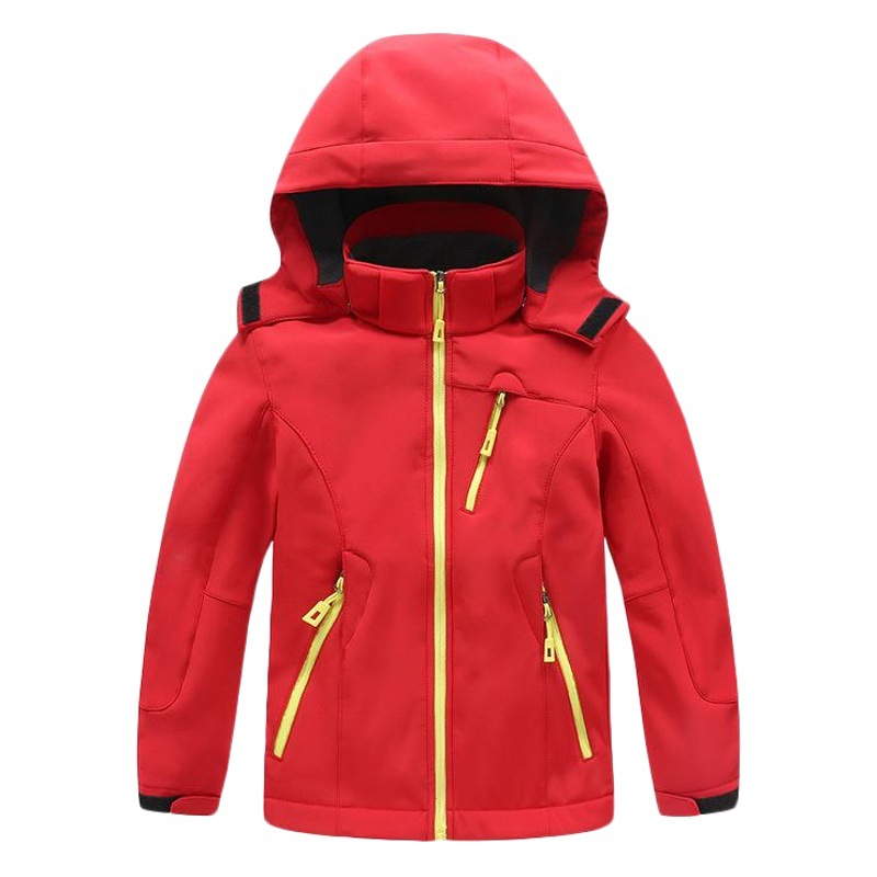 Outdoor children's windproof waterproof soft shell fleece suit wear-resistant warm soft shell hat detachable