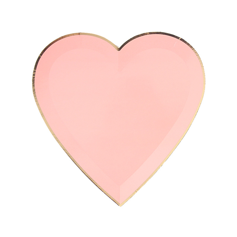 Placa de papel rosa de amor desechable set de cubiertos de San Valentín tema de pastel plato de refrigerio plato de fiesta