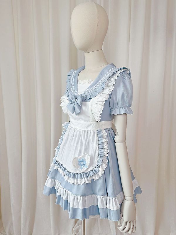 新しい日本のカレッジスタイルのメイド服半袖女の子セーラー服COSかわいいソフトガールメイドスーツドレス|undefined