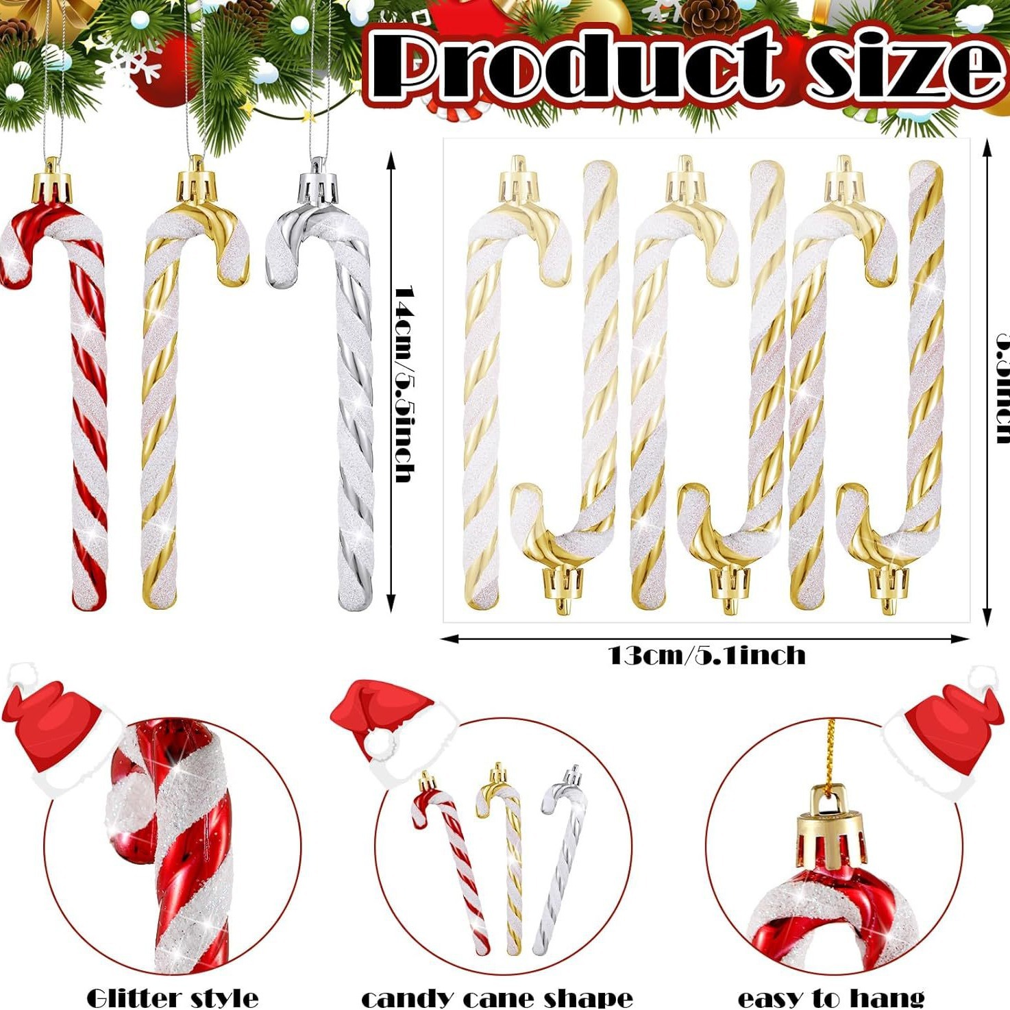 Decoraciones de Navidad árbol de Navidad pequeña muleta colgante de bastón de caramelo decoración Guirnalda de Navidad pequeño regalo 13,5 cm