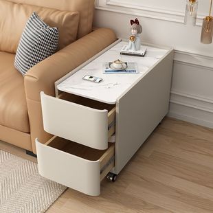 Solid Wood Slate Living Room Light Luxury Side Table Sofa Side Cabinet Table Removable Side Table Full Storage Cabinet Modern Simple
