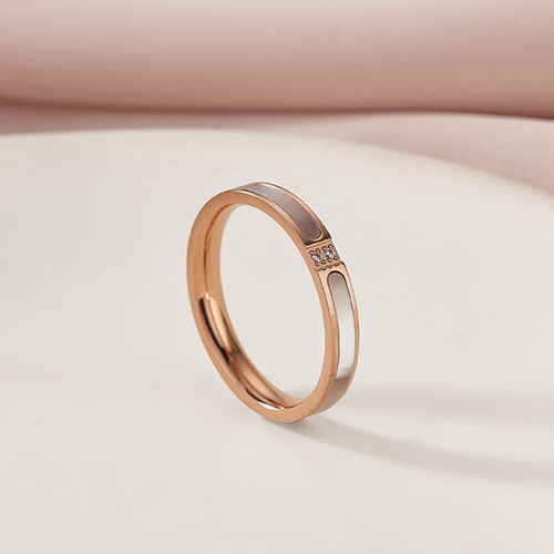 Korean style titanium steel micro-paved double diamond white mother-of-pearl ring for women 18k rose gold index finger, personalized, fashionable and versatile ring