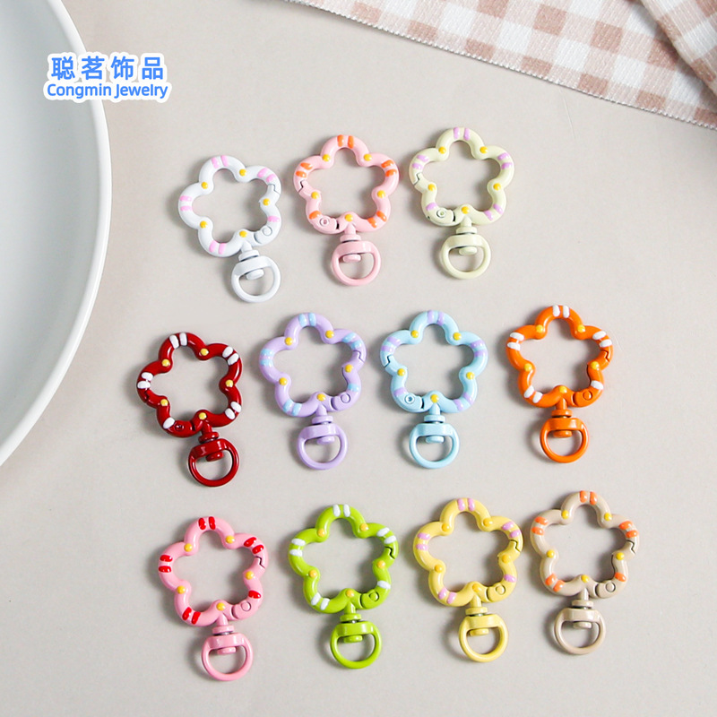 Color hand-painted open ring flower spring buckle diy jewelry accessories wholesale paint metal ring keychain accessories Color hand-painted open ring flower spring buckle diy jewelry accessories wholesale paint metal ring keychain accessories