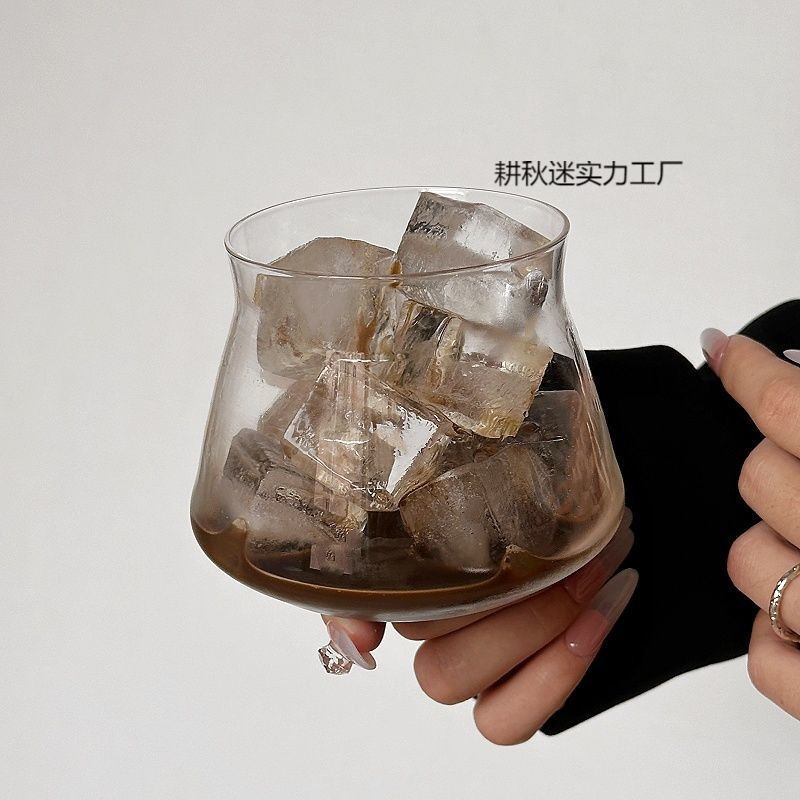レトロコーヒーショップ透明ガラスラテカップフリップコールドブリューカップアイスアメリカンコーヒーカップドリンクカップコールドドリンク|undefined