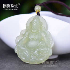 厂家批发阿富汗玉黄财神吊坠和田玉青黄口色黄财神挂件玉坠直播货