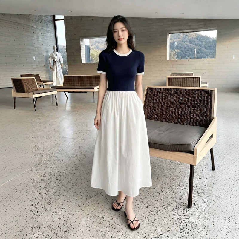 2026 Early Summer Dress for Women, Round Neck, High-End, Light Luxury, French Retro, Versatile, Korean Style, Waist-Cinching, Slimming, Long Style 2026 Early Summer Dress for Women, Round Neck, High-End, Light Luxury, French Retro, Versatile, Korean Style, Waist-Cinching, Slimming, Long Style