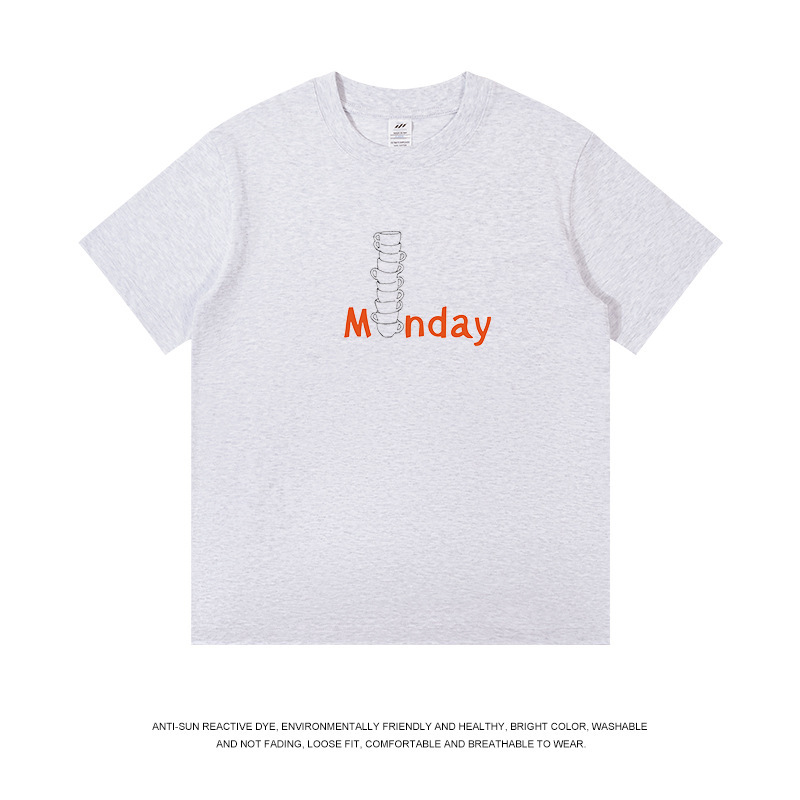 メンズ和風レトロ夏新作トップス レディースラウンドネック文字プリント半袖Tシャツ メンズ純綿トレンドブランドTシャツ|undefined