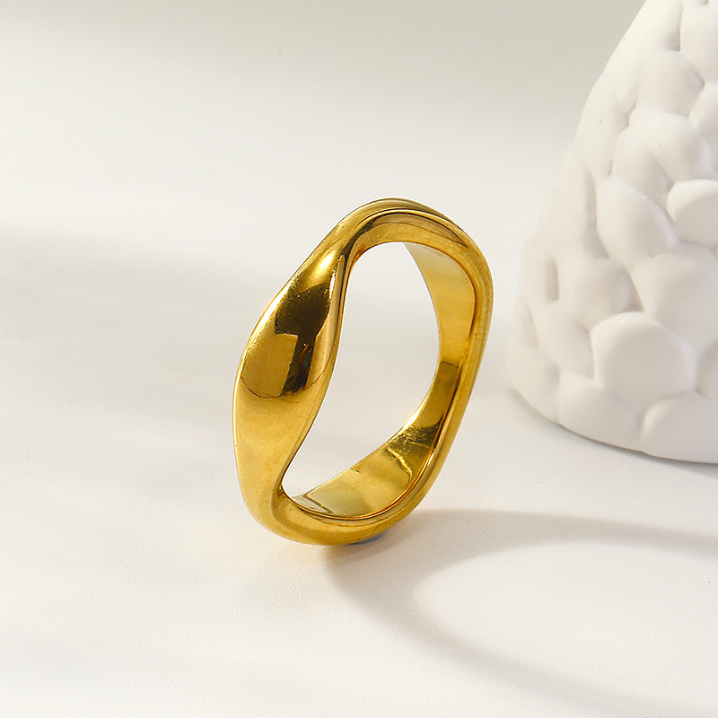 304 Stainless Steel Material Geometric Pattern Real Gold Plated Geometric 304 Stainless Steel Waterproof Non Tarnish Rings