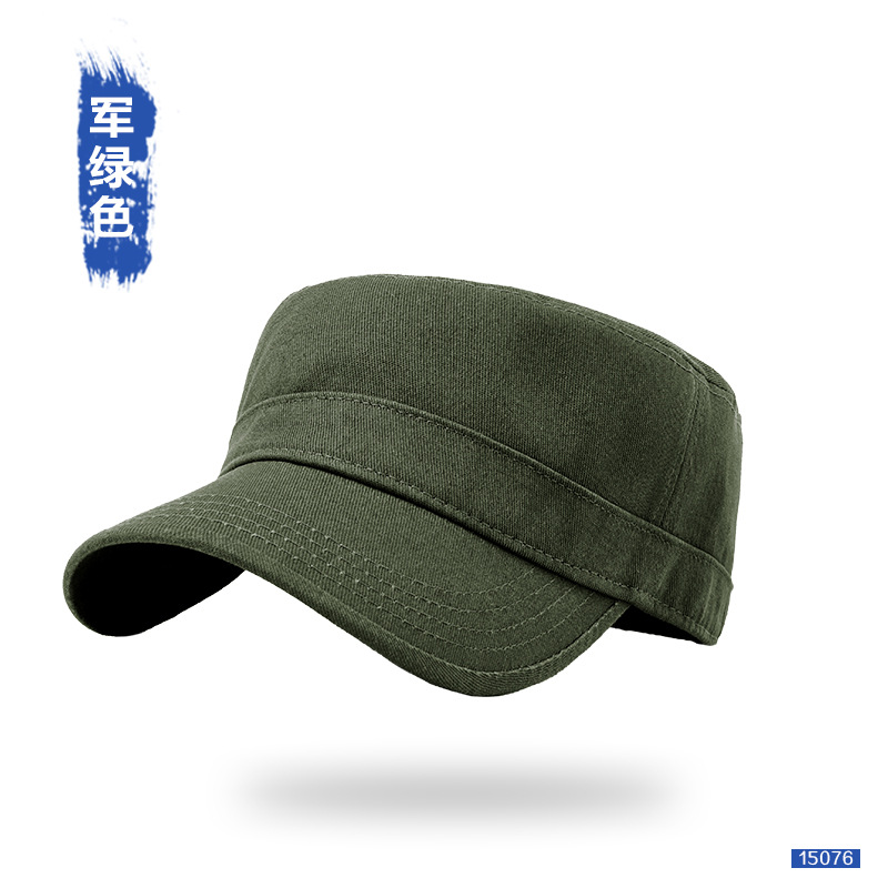 無地の純綿フラットトップハット、メンズ、大きいサイズ、韓国風ミリタリーハット、中高年向け多用途帽子、おしゃれなアウトドア日よけ帽子