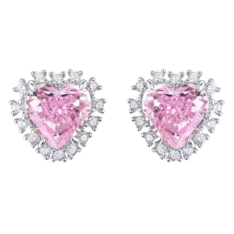 Flor de hielo de corte de alto carbono diamante hembra 925 pendientes de plata pendientes de perno prisionero transfronterizo Wilsheng joyería europea y americana nuevo amor en forma de corazón