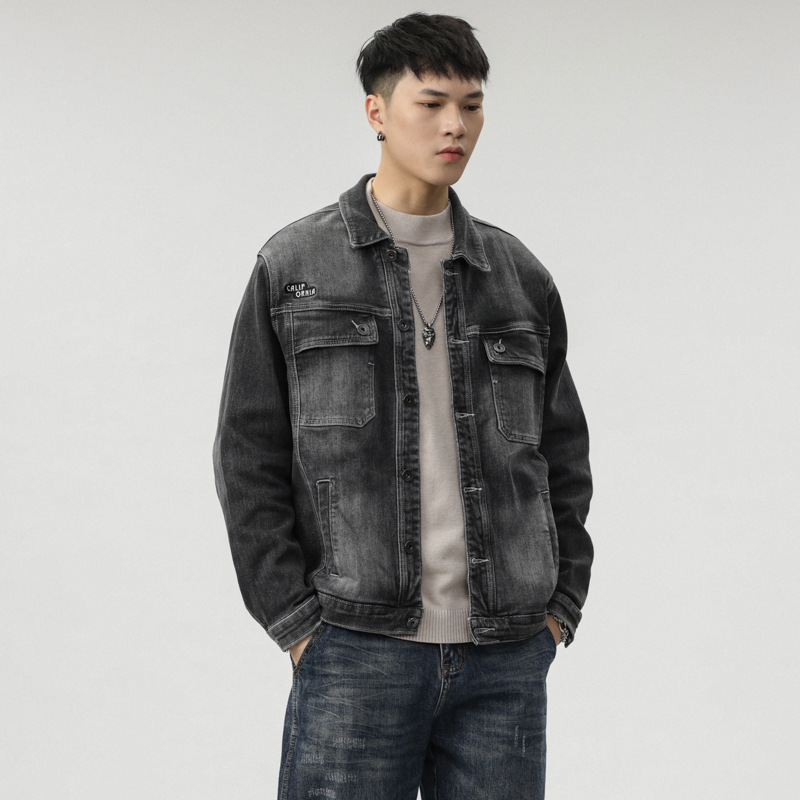 Veste transfrontalière pour hommes d'Amazon portant une veste en jean Joker chemise décontractée tendance pour hommes personnalité mince pour hommes_voghion.com