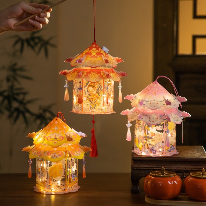 中秋节灯笼2025新款兔子花灯手工diy材料包 儿童手提发光卡通宫灯|undefined