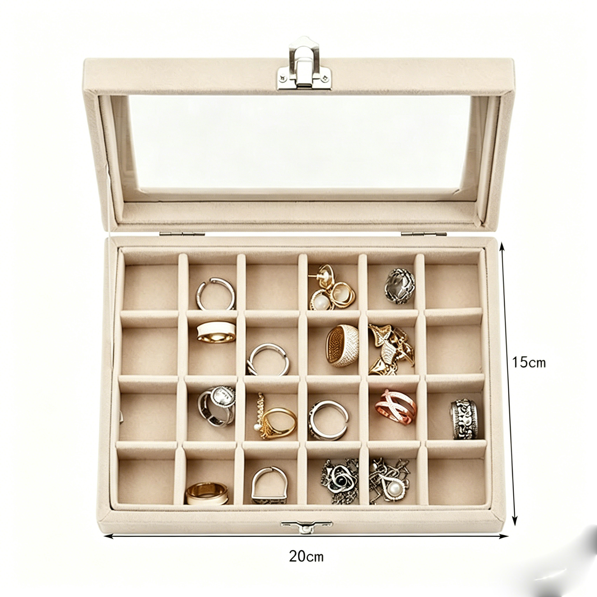 Ventana abierta caja de joyería pendientes collares de clasificación caja de almacenamiento de joyería caja de acabado de joyería casera caja de almacenamiento gris image 3