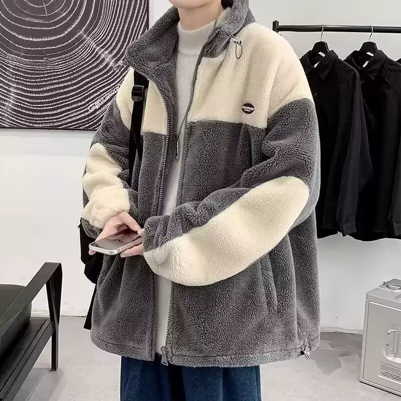 羊羔绒外套男士冬季加厚高级感棉衣冬装加绒棉服韩版潮流学生棉袄
