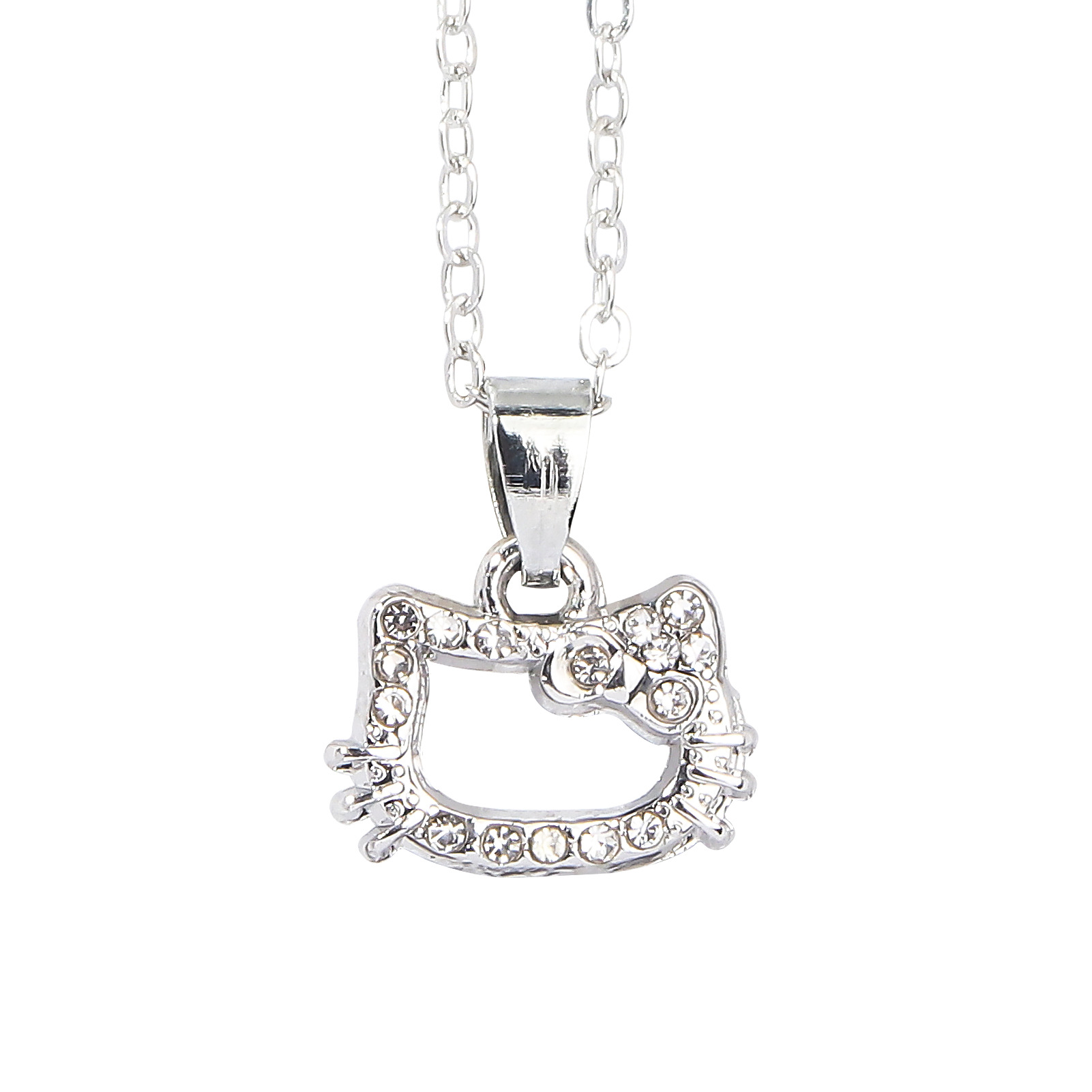 Animation Peripheral Sanrio Cartoon Kitty Cat Diamond Necklace Female Clavicle Chain Cute Kt Cat Pendant