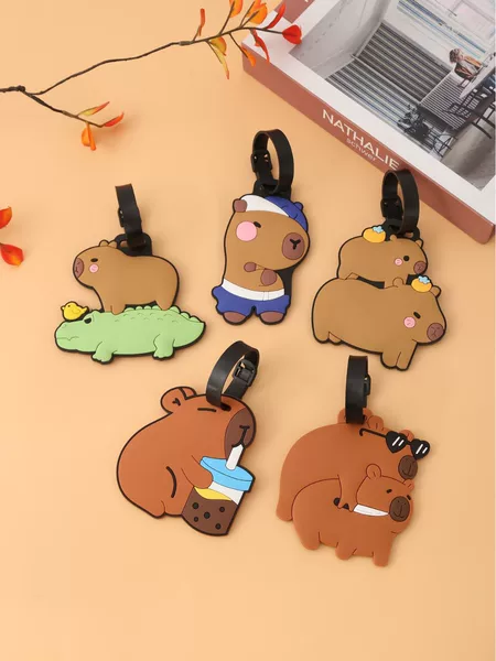 Soft Pvc Luggage Tag Kapibara Special-Shaped Tag Suitcase Checked Identification Tag Glue Stereo Tag
