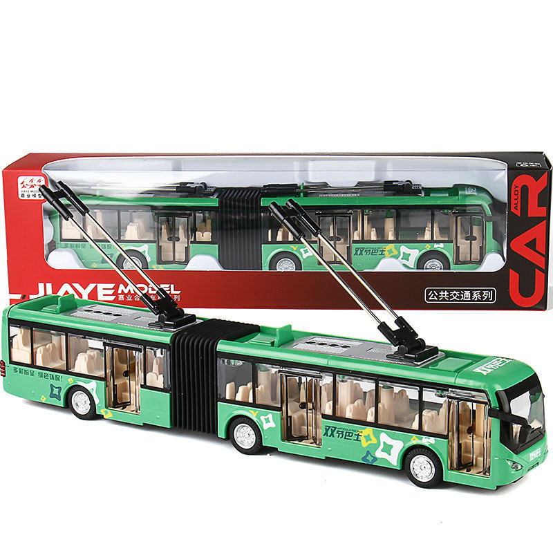[Boxed] Jiaye 1:48 Double-Section bus alloy car model toy car pull back car model toy CS0133