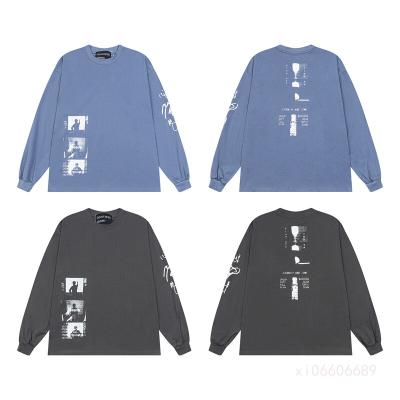 Erd Rich Second Generation Eternal Time Printed Long Sleeve T-Shirt High Street Retro Men's and Women's Loose Os Round Neck Sweater Spring and Autumn Trend Erd Rich Second Generation Eternal Time Printed Long Sleeve T-Shirt High Street Retro Men's and Women's Loose Os Round Neck Sweater Spring and Autumn Trend