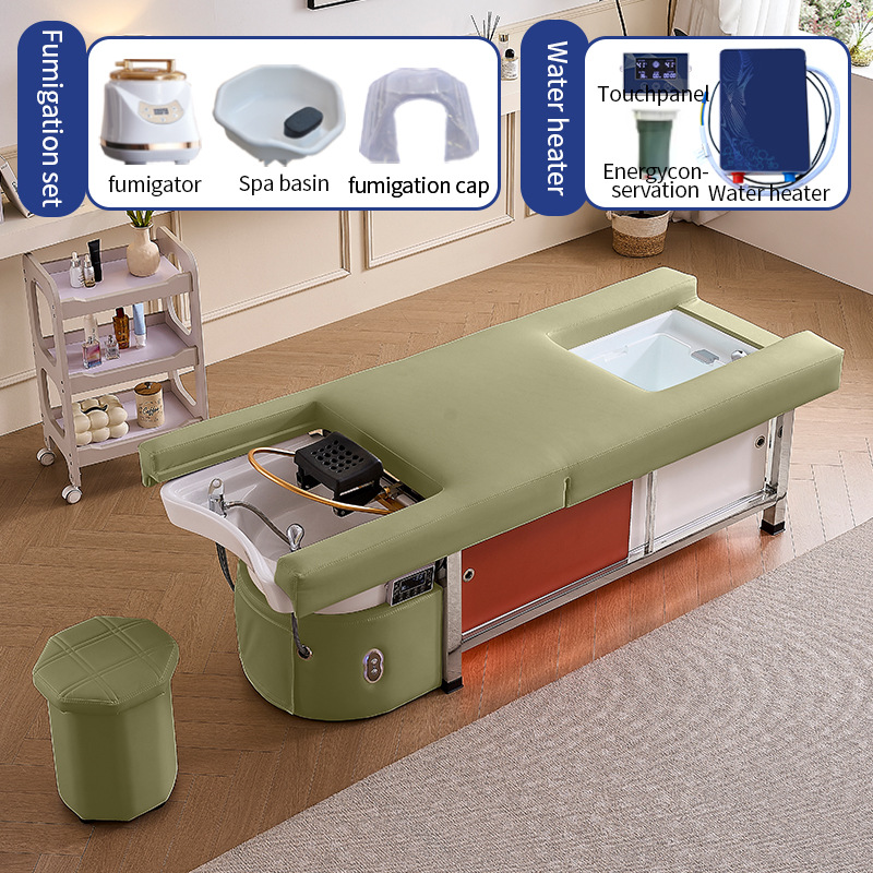 Cama eléctrica elevadora multifuncional para salón de belleza, cama de lavado de cabello, cama de masaje para terapia de cabeza, cama de masaje y cama de fumigación para circulación de agua