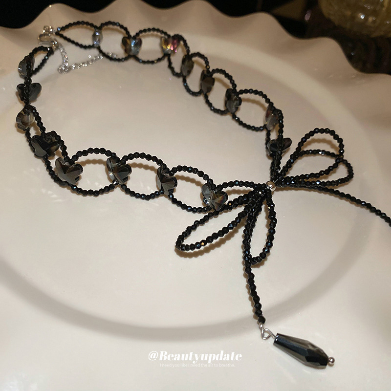 Bolas de vidrio con hebilla de cuentas de lazo, cadena de clavícula de personalidad de estilo dulce y fresco, moda de alta gama, accesorios de collar de todo fósforo, mujeres al por mayor