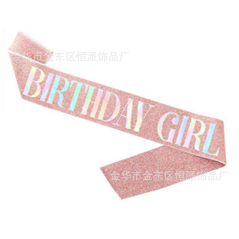 Cumpleaños en stock, banda de cumpleaños, correa de etiqueta, corona de oro rosa, correa de hombro