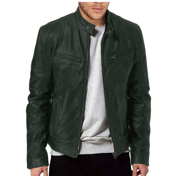 Кожаная куртка из полиуретана на молнии, Amazon, Wish, Slim fit