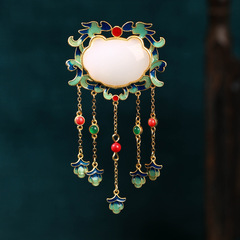 Chinese classical Hanfu national trend cheongsam lapel jade-like pendant "Aspiration for Peace" lock with auspicious clouds tassel brooch