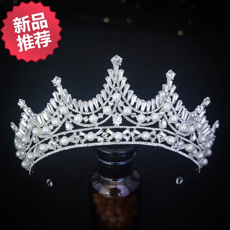 欧美热卖跨境新娘珍珠发箍皇冠巴洛克发饰韩版公主王冠水晶头箍女