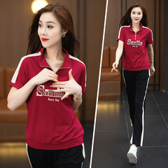 Women's Heavy Industry Embroidered Crystal Sports Suit 2024 Summer New Korean Version Short Sleeve Stand Collar Casual Running Two-Piece Set Thin